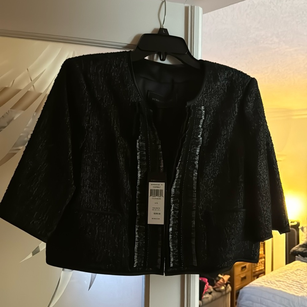 BCBg cap sleeve black bolero
